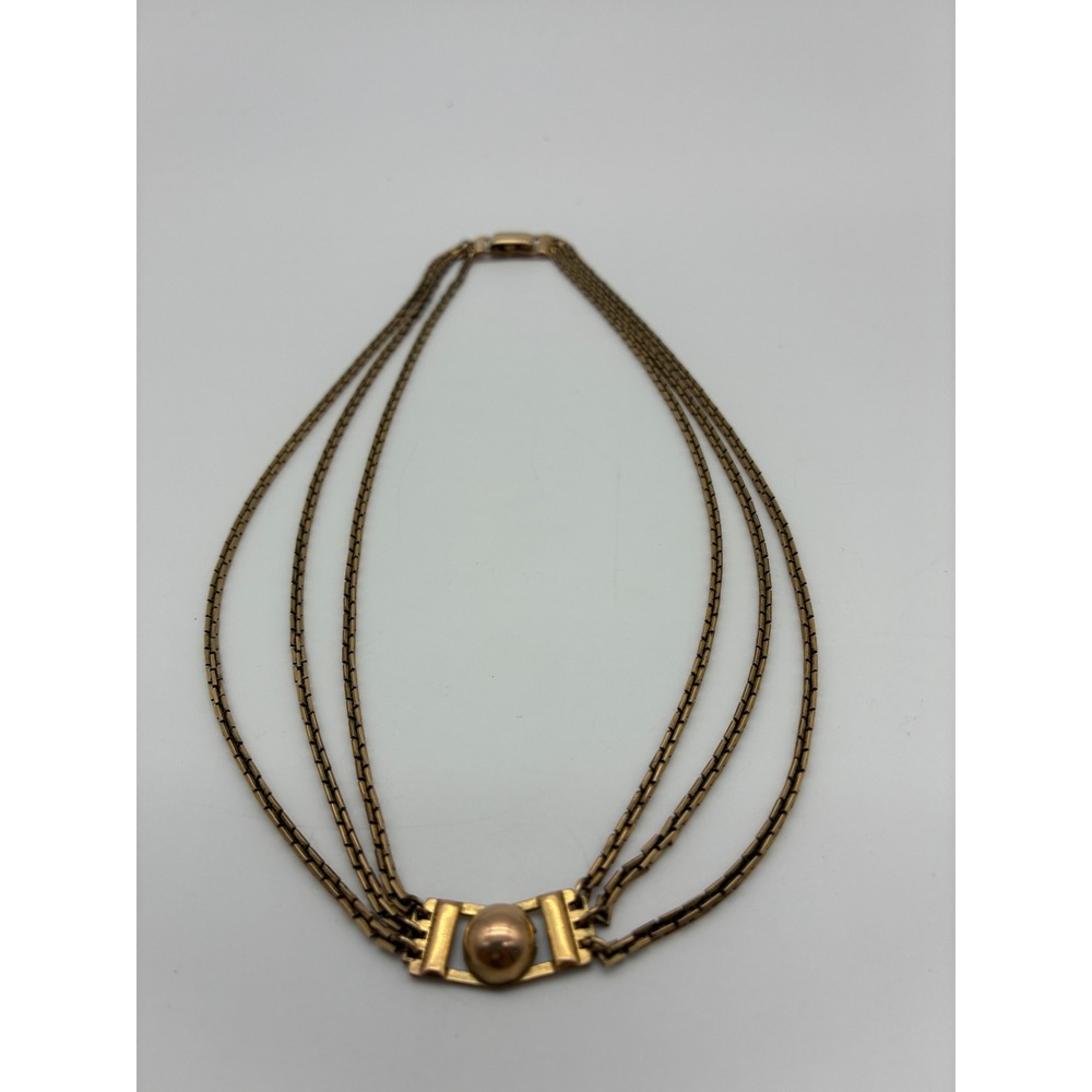 Vintage Bigney 1/20 12KT Gold Filled 3 Strand Bead Necklace Art Deco Style - Picture 3 of 4